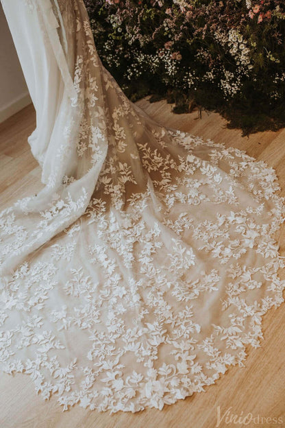 Ivory Lace Applique Bohemian Wedding Dresses V-Neck Boho Bridal Gown AW1035-wedding dresses 2025 -Viniodress-Ivory-Custom Size-