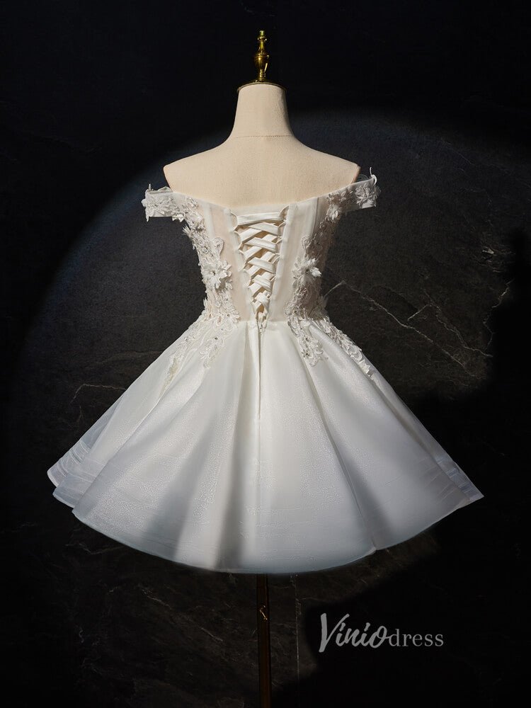 Ivory Lace Applique Homecoming Dresses Off the Shoulder Sheer Bodice BJ022-prom dresses 2025 -Viniodress-Ivory-Custom Size-