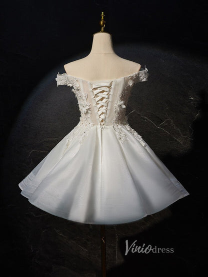 Ivory Lace Applique Homecoming Dresses Off the Shoulder Sheer Bodice BJ022-prom dresses 2025 -Viniodress-Ivory-Custom Size-