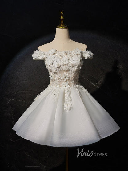 Ivory Lace Applique Homecoming Dresses Off the Shoulder Sheer Bodice BJ022-prom dresses 2025 -Viniodress-Ivory-Custom Size-