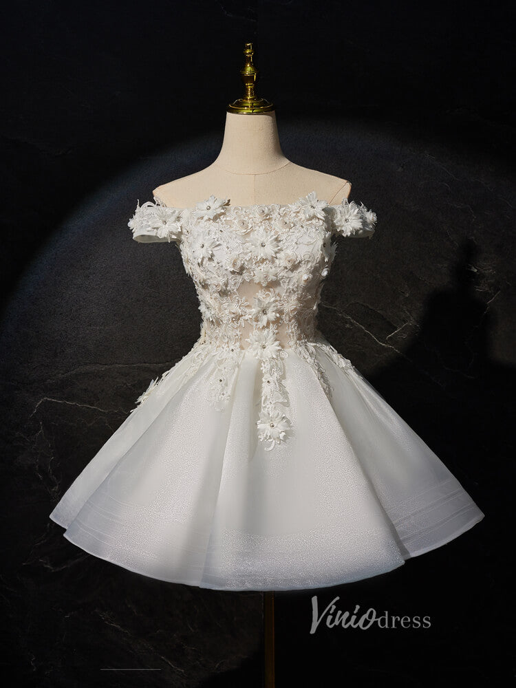 Ivory Lace Applique Homecoming Dresses Off the Shoulder Sheer Bodice BJ022-prom dresses-Viniodress-Ivory-Custom Size-Viniodress