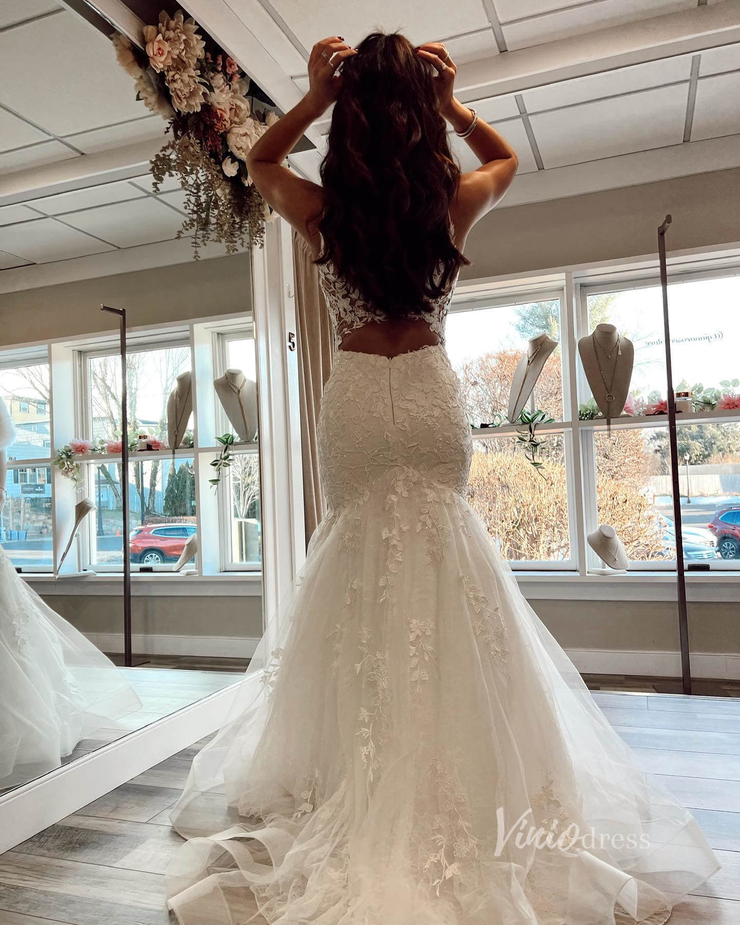 Ivory Lace Applique Mermaid Prom Dresses Wedding Dress on a Budget FD3970-prom dresses 2025 -Viniodress-Ivory-Custom Size-