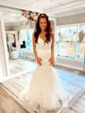 Ivory Lace Applique Mermaid Prom Dresses Wedding Dress on a Budget FD3970