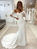 Ivory Lace Applique Mermaid Wedding Dresses Removable Sleeve Rustic Bridal Gown VW2170-wedding dresses-Viniodress