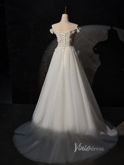 Ivory Lace Applique Prom Dresses Off the Shoulder Sheer Bodice BJ024-prom dresses 2025 -Viniodress-Ivory-Custom Size-