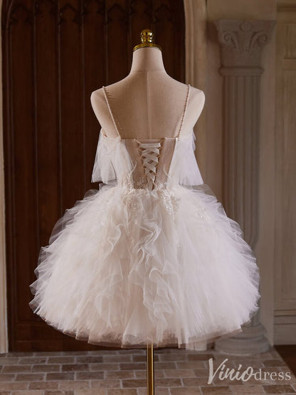 Ivory Lace Applique Ruffled Homecoming Dresses Spaghetti Strap Graduation Dress BJ042-prom dresses 2025 -Viniodress-Ivory-Custom Size-