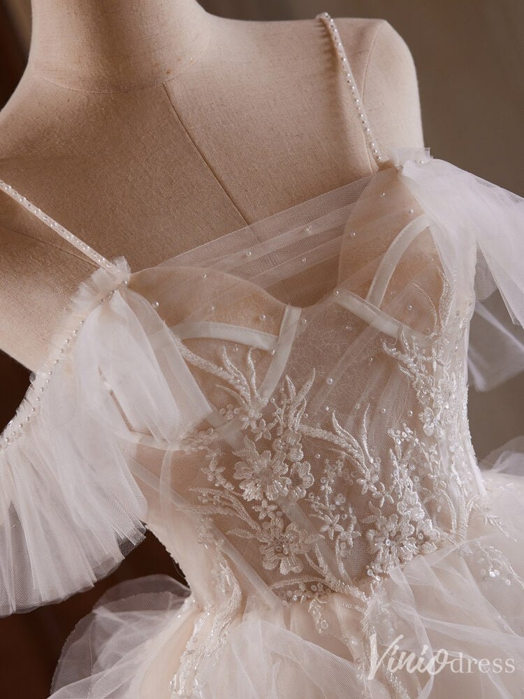 Ivory Lace Applique Ruffled Homecoming Dresses Spaghetti Strap Graduation Dress BJ042-prom dresses 2025 -Viniodress-Ivory-Custom Size-