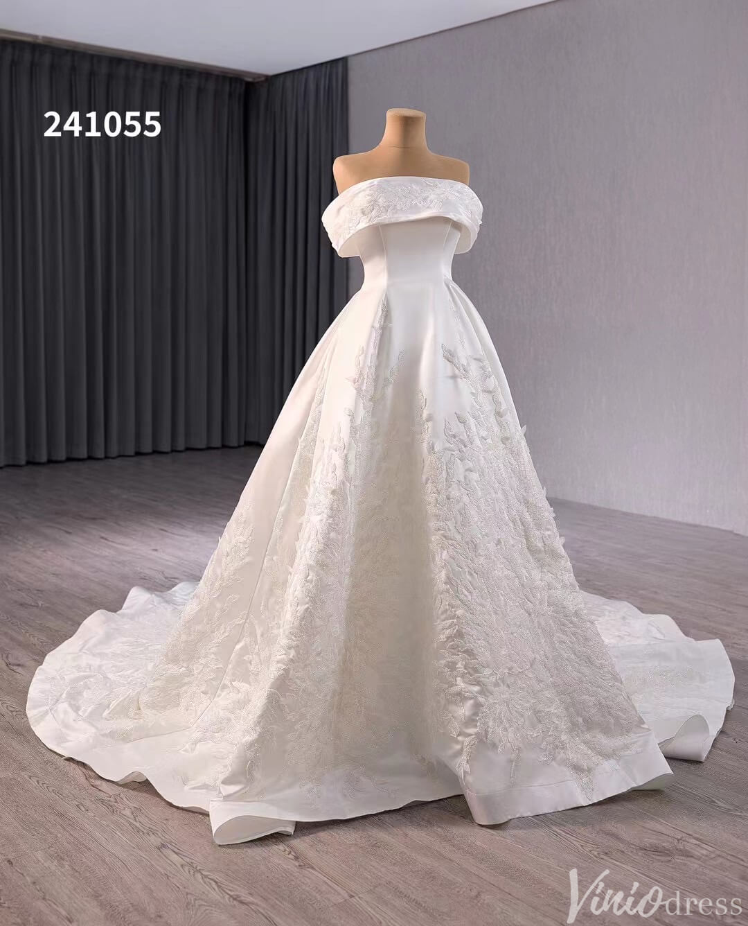 Ivory Lace Applique Satin Wedding Gown Convertible Bridal Dress 241055-wedding dresses 2025 -Viniodress-Ivory-Custom Size-
