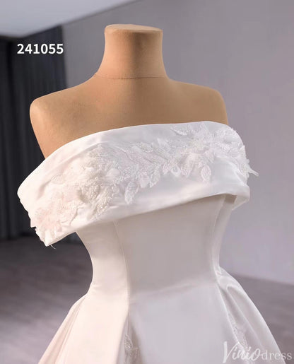 Ivory Lace Applique Satin Wedding Gown Convertible Bridal Dress 241055-wedding dresses 2025 -Viniodress-Ivory-Custom Size-