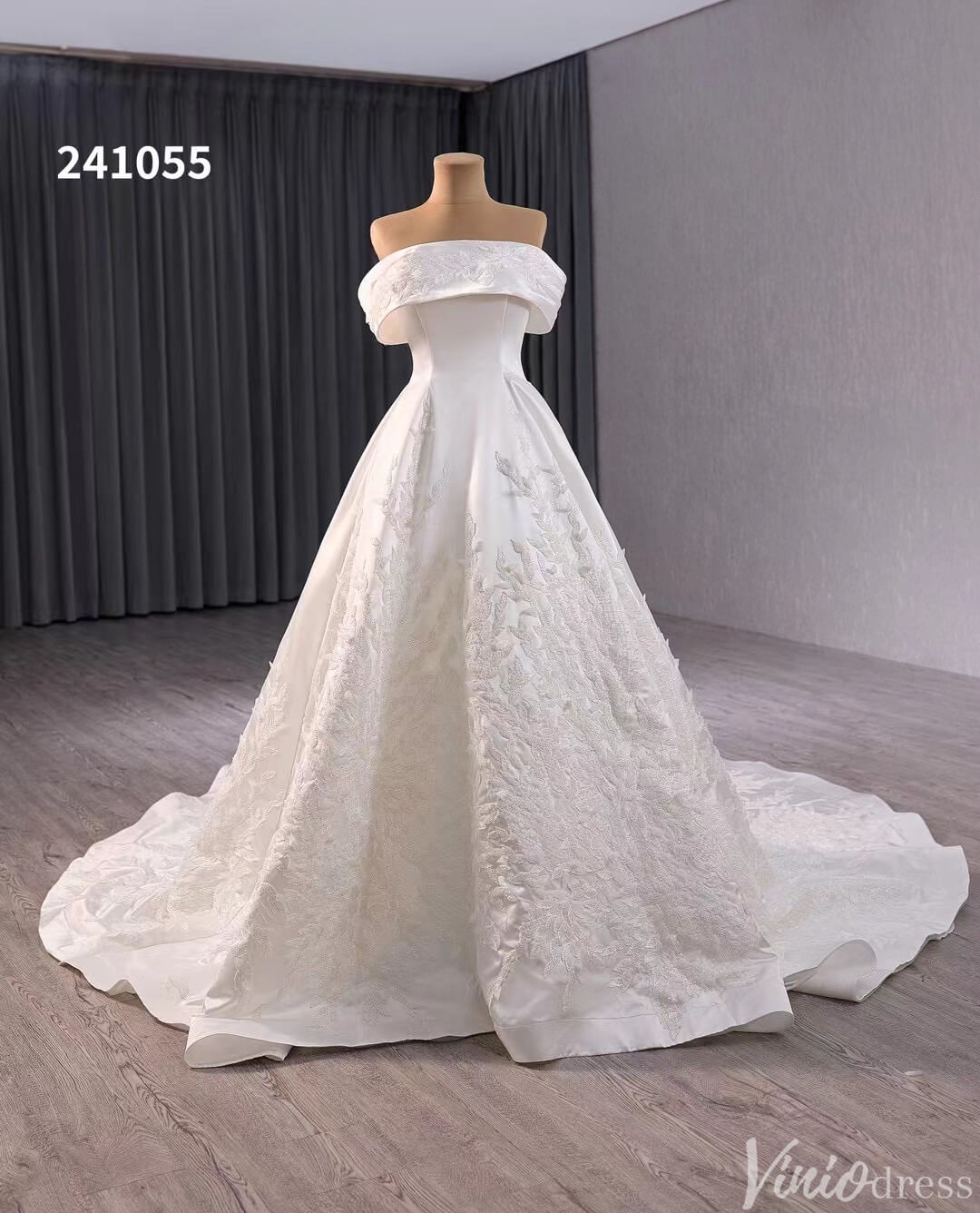 Ivory Lace Applique Satin Wedding Gown Convertible Bridal Dress 241055-wedding dresses 2025 -Viniodress-Ivory-Custom Size-