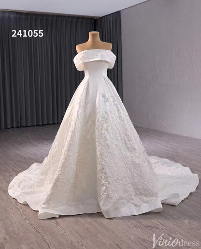Ivory Lace Applique Satin Wedding Gown Convertible Bridal Dress 241055-wedding dresses 2025 -Viniodress-Ivory-Custom Size-