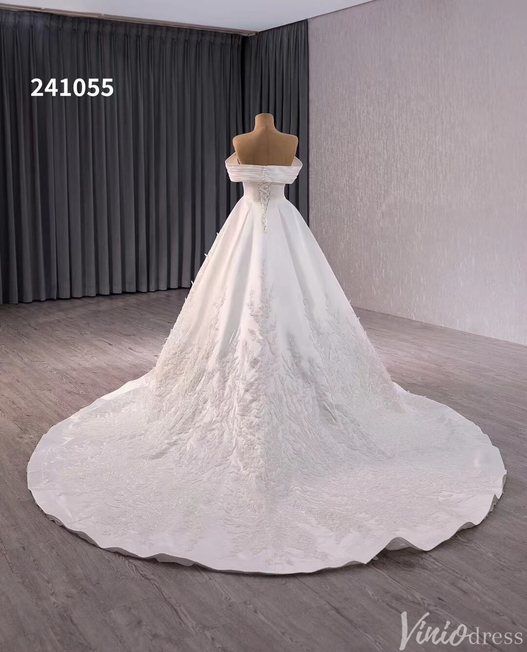 Ivory Lace Applique Satin Wedding Gown Convertible Bridal Dress 241055-wedding dresses 2025 -Viniodress-Ivory-Custom Size-