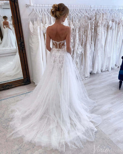 Ivory Lace Applique Sparkly Tulle Wedding Dresses Sweetheart Bridal Gown AW1005-wedding dresses 2025 -Viniodress-Ivory-Custom Size-