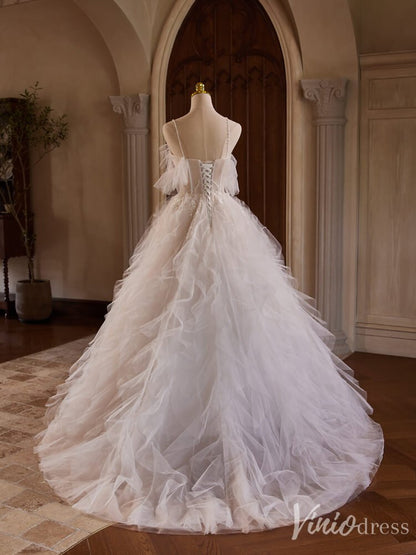 Ivory Lace Applique Tiered Prom Dresses Spaghetti Strap Wedding Gown BJ045-prom dresses 2025 -Viniodress-Ivory-Custom Size-