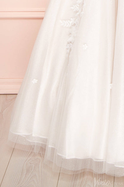 Ivory Lace Applique V-Neck Wedding Dresses Country Bridal Gown VW2158-wedding dresses 2025 -Viniodress-Ivory-Custom Size-