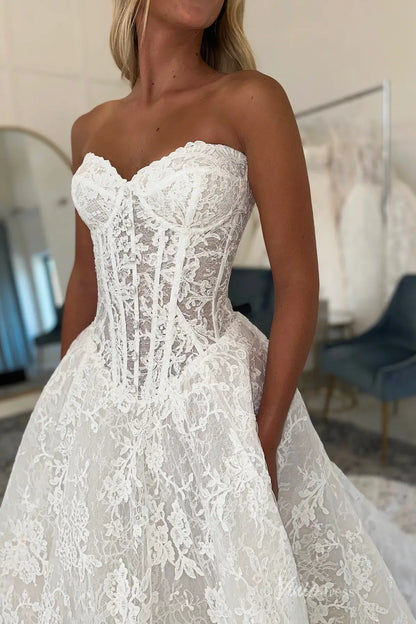 Ivory Lace Ball Gown Wedding Dress with Strapless Corset Bodice, Scalloped Hem & Chapel Train – LC108-wedding dresses 2026-Viniodress-Ivory-Custom Size-