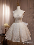 Ivory Lace Bow Tie Homecoming Dresses Spaghetti Strap Open Back BJ036-prom dresses-Viniodress-Viniodress