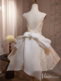 Ivory Lace Bow Tie Homecoming Dresses Spaghetti Strap Open Back BJ036-prom dresses-Viniodress-Viniodress