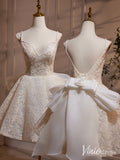 Ivory Lace Bow Tie Homecoming Dresses Spaghetti Strap Open Back BJ036