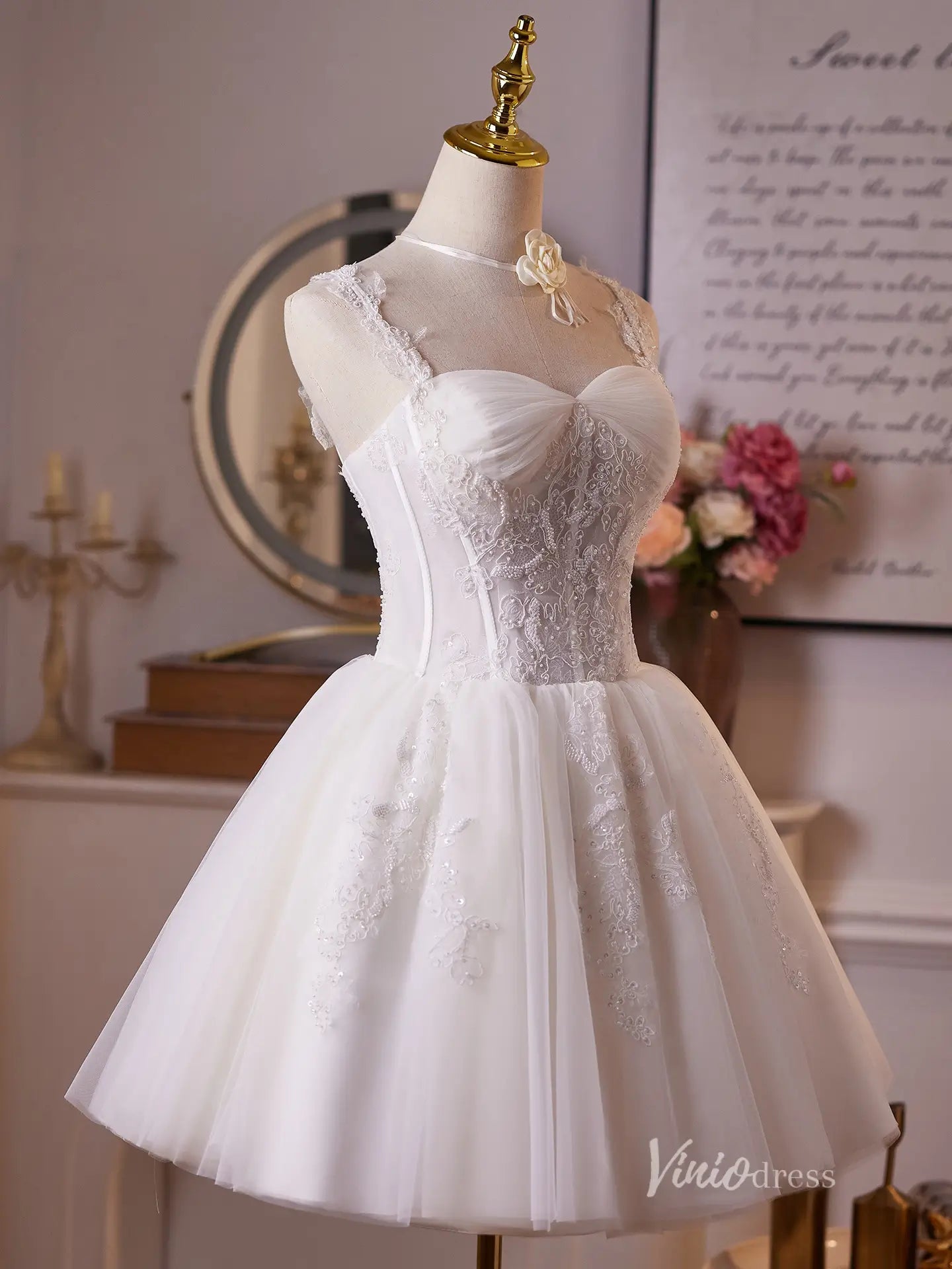 Ivory Lace Homecoming Dress with Sweetheart Neckline, Beaded Details & Lace Straps – BJ094-prom dresses 2025 -Viniodress-Ivory-Custom Size-