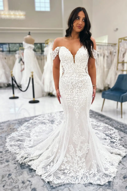 Ivory Lace Mermaid Wedding Dress with Sweetheart Neckline, Sheer Illusion Back & Dramatic Lace Chapel Train – ML157-wedding dresses 2026-Viniodress-Ivory-Custom Size-