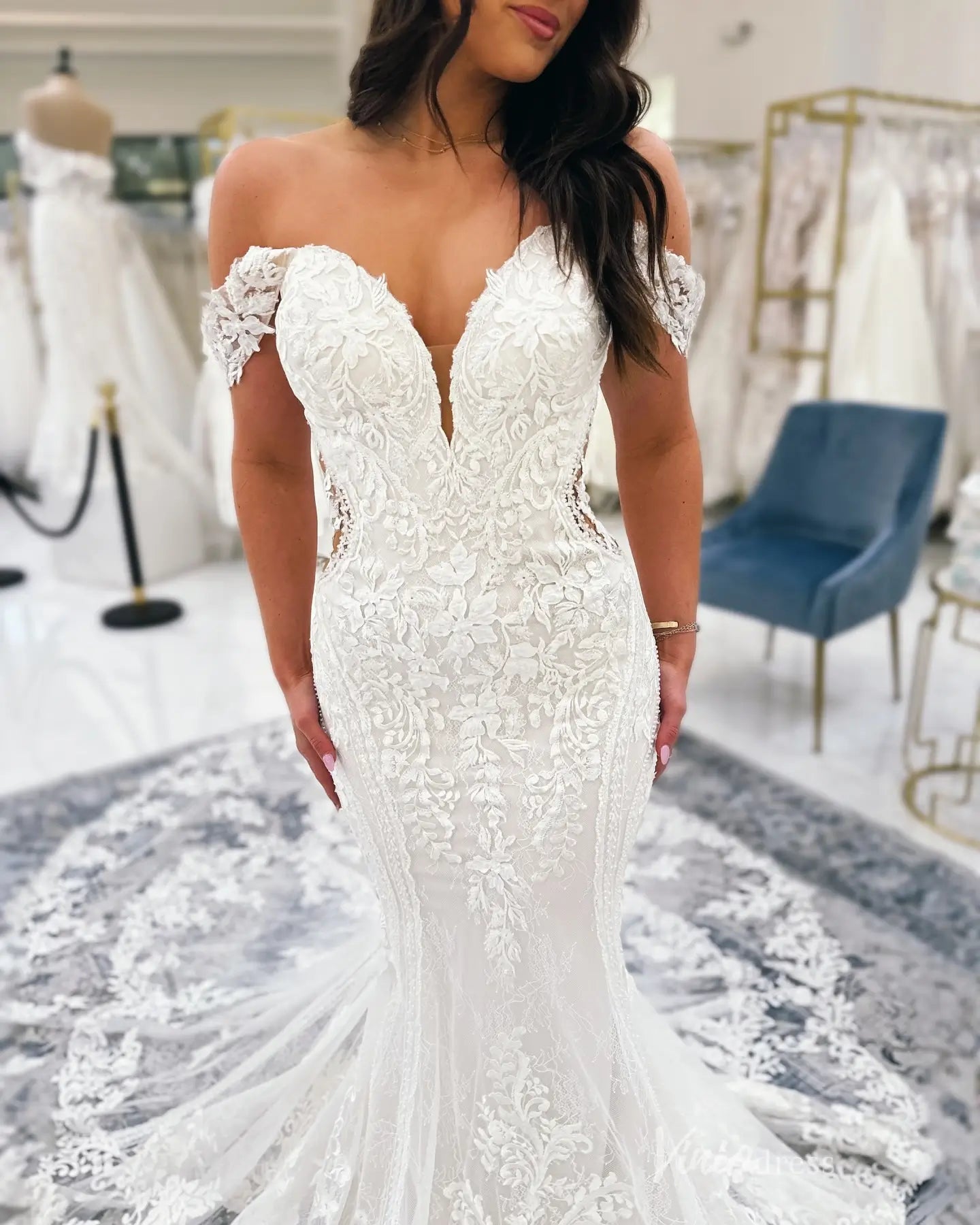 Ivory Mermaid Wedding Dress with Sheer Back & Lace Chapel Train ML157 Viniodress Ivory Mermaid Wedding Dress with Sheer Back & Lace Chapel Train ML157 Viniodress