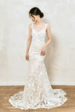 Ivory Lace Mermaid Wedding Dresses Boho Spaghetti Strap Bridal Dress VW2202