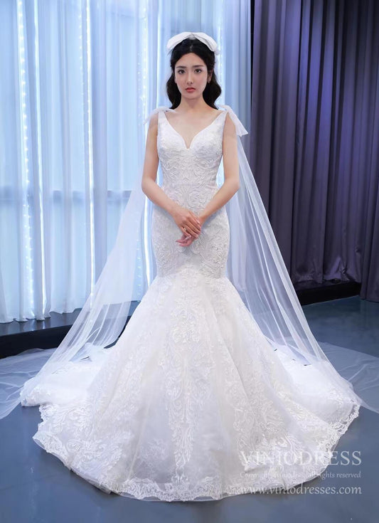 Ivory Lace Mermaid Wedding Dresses with Cape Sleeves Viniodress 67318 viniodress-wedding dresses 2025 -Viniodress-Ivory-Custom Size-