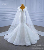 Ivory Lace Mermaid Wedding Dresses with Cape Sleeves Viniodress 67318 viniodress-wedding dresses-Viniodress-Viniodress