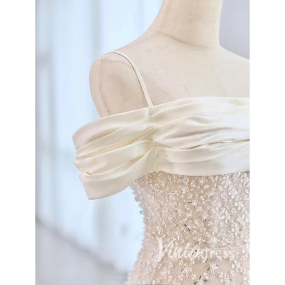Ivory Mermaid Beaded Wedding Dresses Spaghetti Strap Bridal Dress VW2193-wedding dresses 2025 -Viniodress-Champagne-Custom Size-