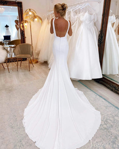 Ivory Mermaid V-Neck Outdoor Wedding Dresses Chapel Train Country Bridal Gown AW1011-wedding dresses 2025 -Viniodress-Ivory-Custom Size-