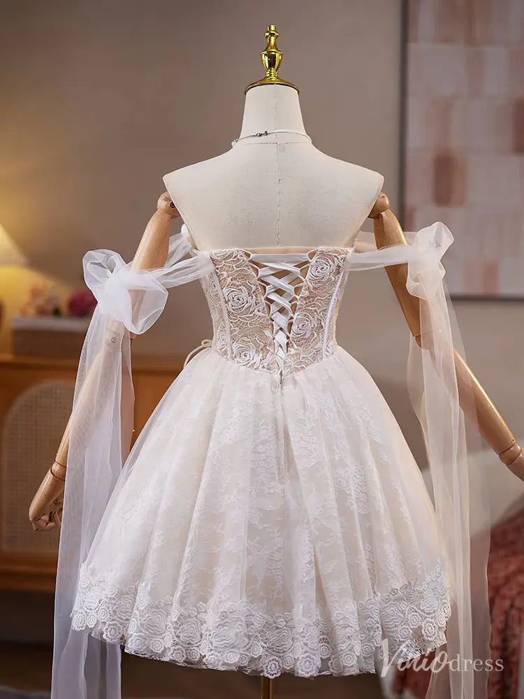 Ivory Off-Shoulder Lace Homecoming Dress with 3D Roses and Corset Back – BJ078-prom dresses 2025 -Viniodress-Ivory-Custom Size-