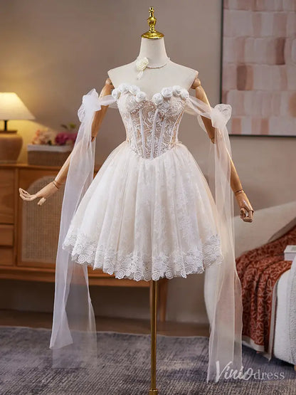Ivory Off-Shoulder Lace Homecoming Dress with 3D Roses and Corset Back – BJ078-prom dresses 2025 -Viniodress-Ivory-Custom Size-