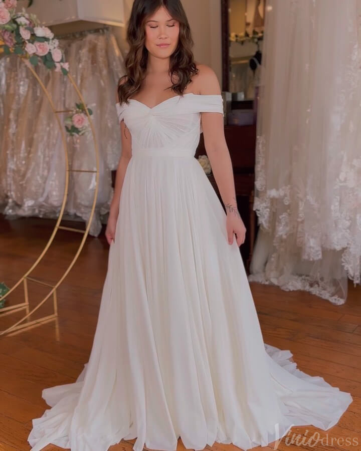 Ivory Off the Shoulder Wedding Dresses Chiffon Country Bridal Gown VW2220-wedding dresses 2025 -Viniodress-Ivory-Custom Size-