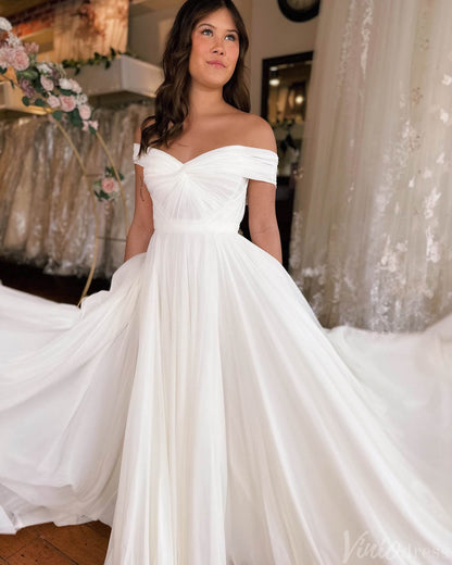 Ivory Off the Shoulder Wedding Dresses Chiffon Country Bridal Gown VW2220-wedding dresses 2025 -Viniodress-Ivory-Custom Size-