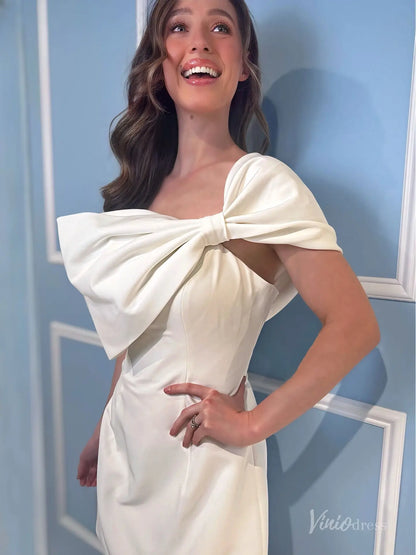 Ivory One-Shoulder Homecoming Dress with Oversized Satin Bow & Fitted Mini Skirt – H1163-Homecoming Dresses 2025 -Viniodress-Ivory-Custom Size-