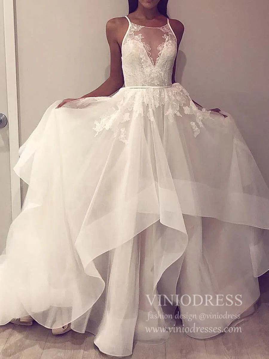 Ivory Organza Wedding Dresses Open Back Lace Bodice Wedding Gown VW1451-wedding dresses-Viniodress-As Picture-Custom Size-Viniodress