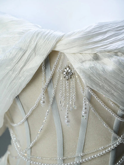 Ivory Pleated Tulle Sheath Prom Dresses with Pearl String & Boned Bodice - CQ0128-Couture Gown 2025 -Viniodress-Ivory-Custom Size-