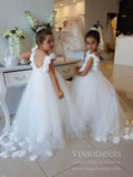 Ivory Princess Flower Girl Dresses 3D Appliqued Kids Dress GL1053-flower girl dresses-Viniodress-Viniodress