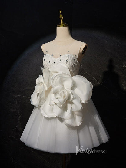 Ivory Rosette Floral Blossom Homecoming Dresses Lace Bodice Boat Neck BJ017-prom dresses 2025 -Viniodress-Ivory-Custom Size-