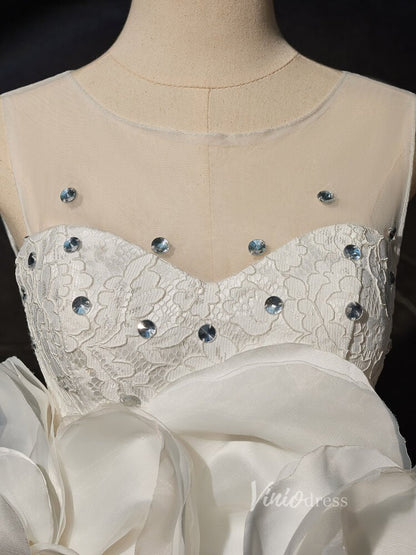 Ivory Rosette Floral Blossom Homecoming Dresses Lace Bodice Boat Neck BJ017-prom dresses 2025 -Viniodress-Ivory-Custom Size-
