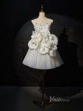 Ivory Rosette Floral Blossom Homecoming Dresses Lace Bodice Boat Neck BJ017-prom dresses-Viniodress-Viniodress