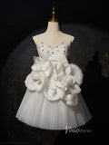 Ivory Rosette Floral Blossom Homecoming Dresses Lace Bodice Boat Neck BJ017