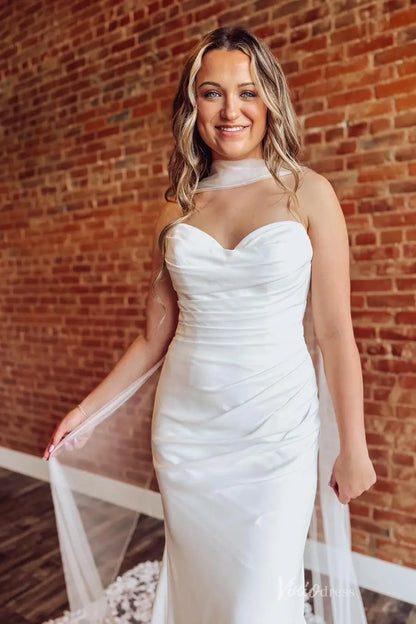 Ivory Ruched Satin Mermaid Wedding Dress with Sweetheart Neckline, Low Back & Lace Cathedral Train – SL014-wedding dresses 2026-Viniodress-Ivory-Custom Size-