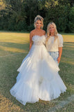 Ivory Ruffle Tiered Tulle Prom Dresses Strapless Sheer Boned Bodice FD3977-prom dresses-Viniodress-Viniodress