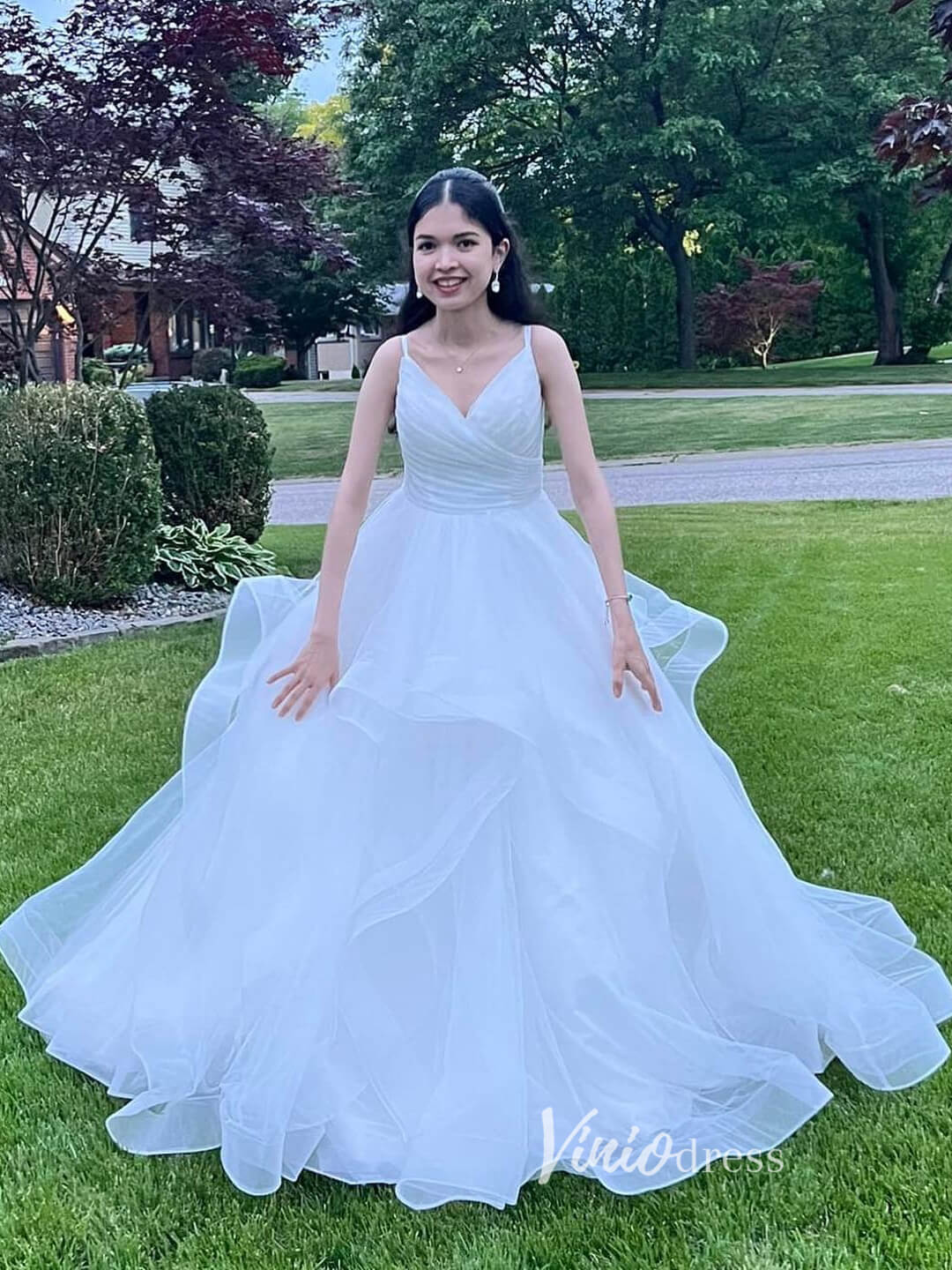 Ivory Ruffled Prom Dresses Spaghetti Strap Formal Gown FD3321-prom dresses 2025 -Viniodress-Ivory-Custom Size-