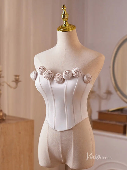 Ivory Satin Rose Bustier Top Corsets with Structured Boning & Lace-Up Back – BJ098-prom dresses 2025 -Viniodress-Ivory-Custom Size-