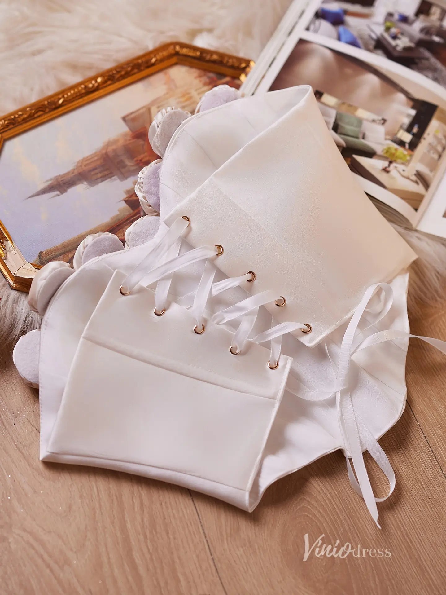 Ivory Satin Rose Bustier Top Corsets with Structured Boning & Lace-Up Back – BJ098-prom dresses 2025 -Viniodress-Ivory-Custom Size-