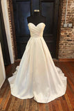 Ivory Satin Strapless Wedding Dresses Sweetheart Neck A-Line Bridal Dress VW2154-wedding dresses-Viniodress-Ivory-Custom Size-Viniodress