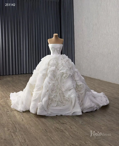 Ivory Sculptural Rosette Wedding Gown with Crystal Bow Bodice & Dramatic Ruffle Skirt – 251142-wedding dresses 2026-Viniodress-Ivory-Custom Size – Add Measurements in Cart-